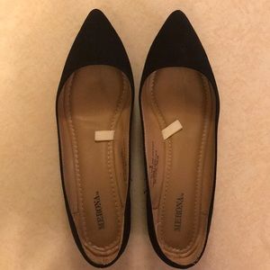 Black suede flats with small wedge